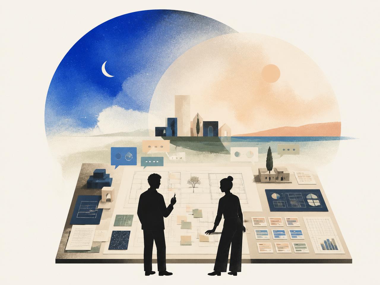 Illustration of two consultants collaborating